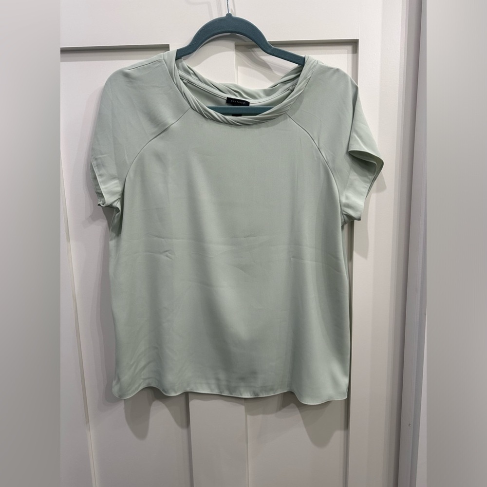 Ann Taylor Womens S Twist Neck Blouse Light Pastel Green Office Elevated Casual